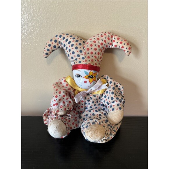 Vintage Harlequin Doll with China Head about 8 inches-Halloween-collector-Preown - Picture 1 of 10